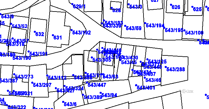 Parcela st. 543/103 v KÚ Nový Šaldorf, Katastrální mapa
