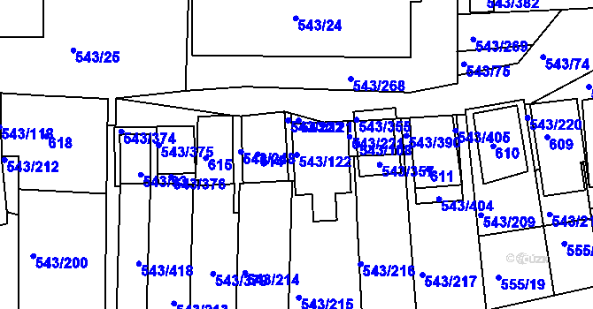 Parcela st. 543/122 v KÚ Nový Šaldorf, Katastrální mapa