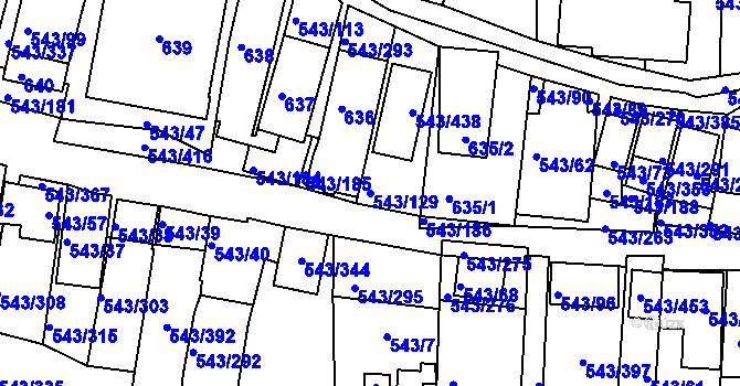 Parcela st. 543/129 v KÚ Nový Šaldorf, Katastrální mapa
