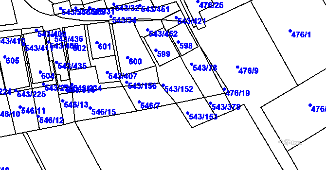 Parcela st. 543/152 v KÚ Nový Šaldorf, Katastrální mapa