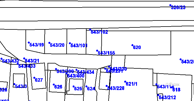 Parcela st. 543/155 v KÚ Nový Šaldorf, Katastrální mapa