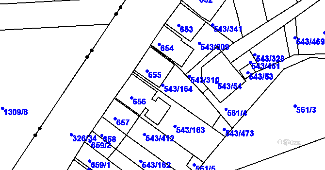 Parcela st. 543/164 v KÚ Nový Šaldorf, Katastrální mapa