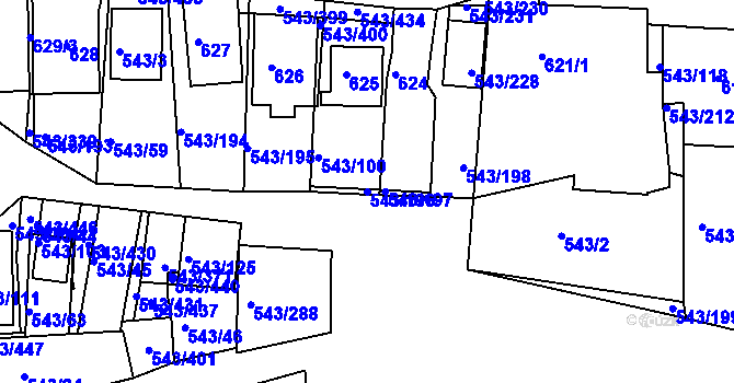 Parcela st. 543/196 v KÚ Nový Šaldorf, Katastrální mapa