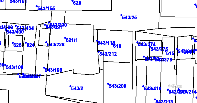 Parcela st. 543/212 v KÚ Nový Šaldorf, Katastrální mapa