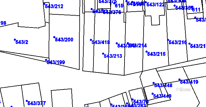 Parcela st. 543/213 v KÚ Nový Šaldorf, Katastrální mapa