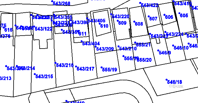 Parcela st. 543/219 v KÚ Nový Šaldorf, Katastrální mapa