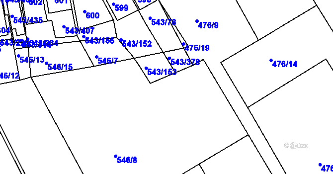 Parcela st. 543/233 v KÚ Nový Šaldorf, Katastrální mapa