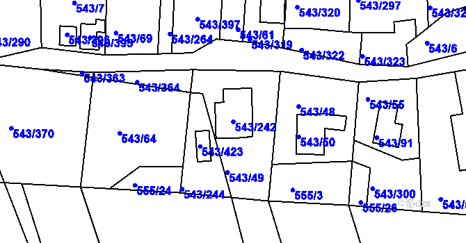 Parcela st. 543/242 v KÚ Nový Šaldorf, Katastrální mapa
