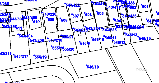 Parcela st. 546/9 v KÚ Nový Šaldorf, Katastrální mapa