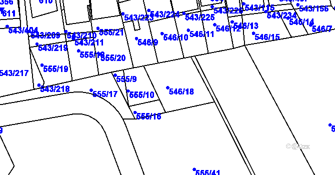 Parcela st. 546/18 v KÚ Nový Šaldorf, Katastrální mapa