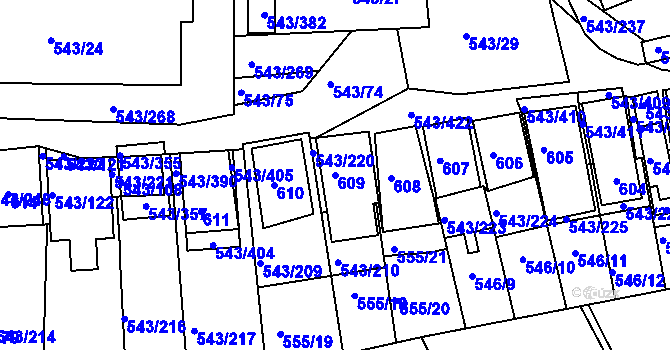 Parcela st. 609 v KÚ Nový Šaldorf, Katastrální mapa