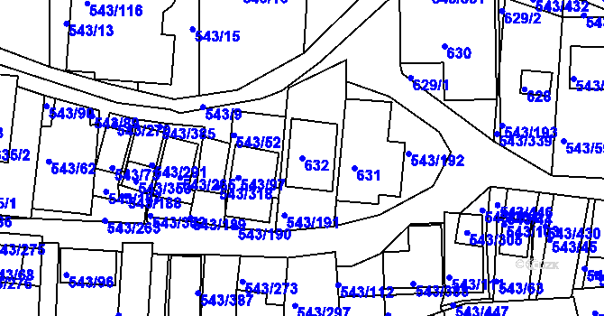 Parcela st. 632 v KÚ Nový Šaldorf, Katastrální mapa