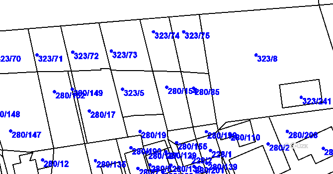 Parcela st. 280/154 v KÚ Nový Šaldorf, Katastrální mapa