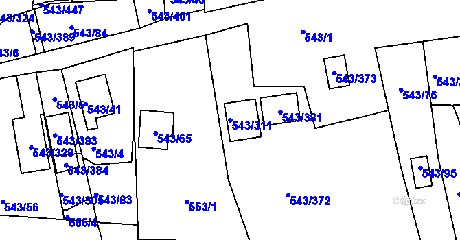 Parcela st. 543/311 v KÚ Nový Šaldorf, Katastrální mapa