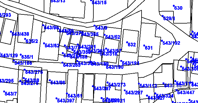 Parcela st. 543/318 v KÚ Nový Šaldorf, Katastrální mapa