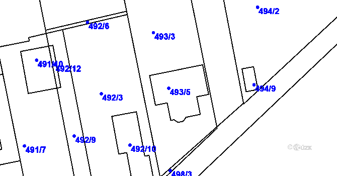 Parcela st. 493/5 v KÚ Nový Šaldorf, Katastrální mapa