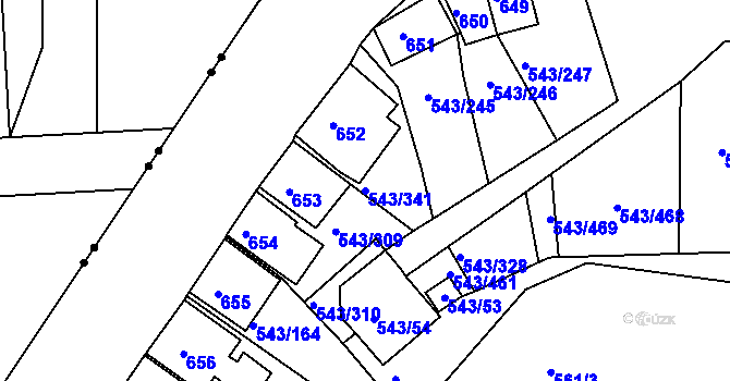 Parcela st. 543/341 v KÚ Nový Šaldorf, Katastrální mapa