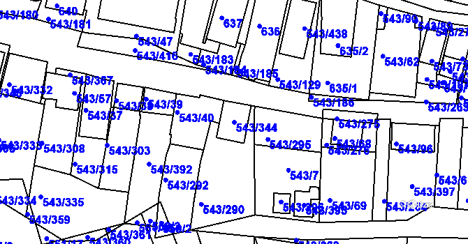 Parcela st. 543/344 v KÚ Nový Šaldorf, Katastrální mapa
