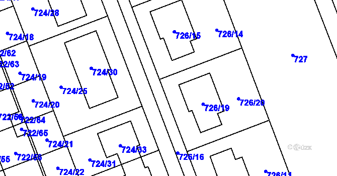Parcela st. 726 v KÚ Nový Šaldorf, Katastrální mapa