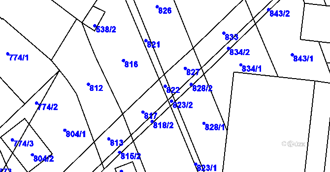 Parcela st. 822 v KÚ Nový Šaldorf, Katastrální mapa