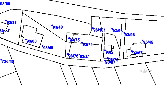 Parcela st. 93/74 v KÚ Nový Šaldorf, Katastrální mapa