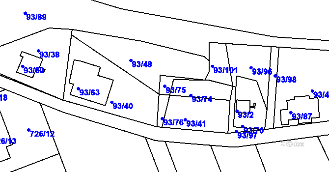 Parcela st. 93/75 v KÚ Nový Šaldorf, Katastrální mapa