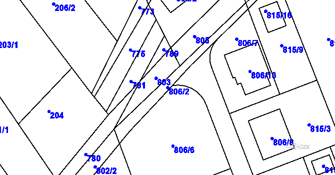 Parcela st. 806/2 v KÚ Nový Šaldorf, Katastrální mapa