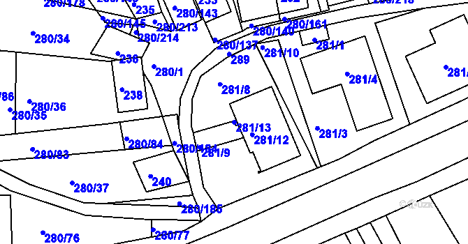Parcela st. 281/13 v KÚ Nový Šaldorf, Katastrální mapa