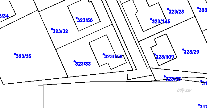 Parcela st. 323/158 v KÚ Nový Šaldorf, Katastrální mapa