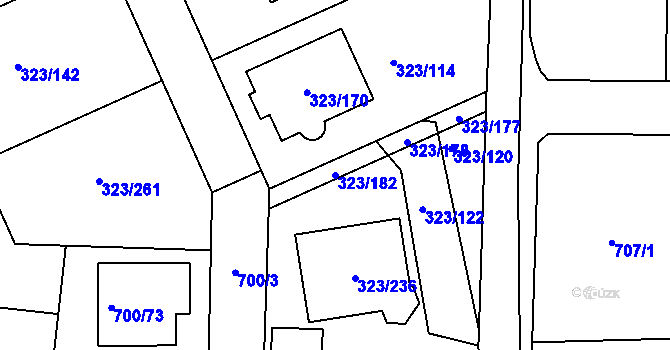 Parcela st. 323/182 v KÚ Nový Šaldorf, Katastrální mapa