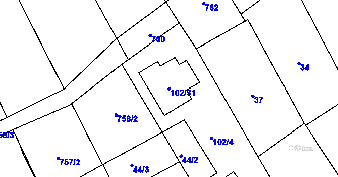 Parcela st. 102/31 v KÚ Nový Šaldorf, Katastrální mapa