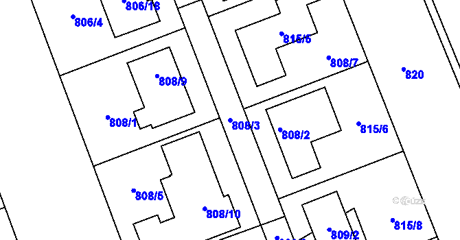 Parcela st. 808/3 v KÚ Nový Šaldorf, Katastrální mapa