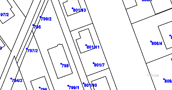 Parcela st. 801/11 v KÚ Nový Šaldorf, Katastrální mapa