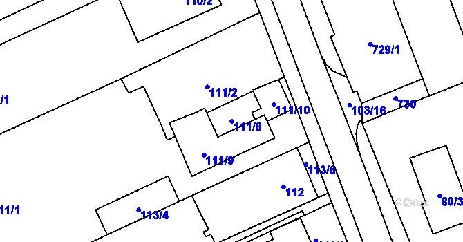 Parcela st. 111/8 v KÚ Nový Šaldorf, Katastrální mapa