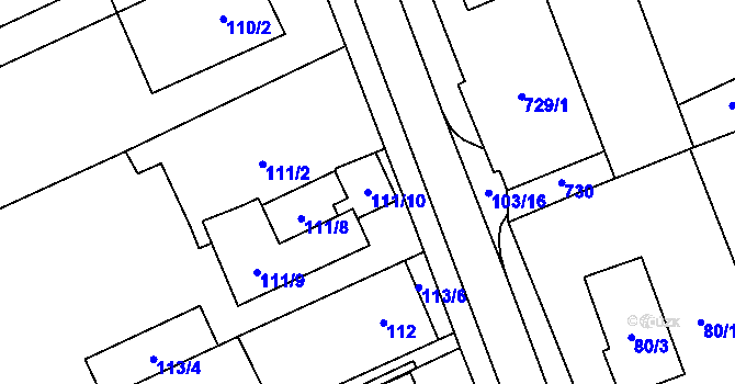 Parcela st. 111/10 v KÚ Nový Šaldorf, Katastrální mapa