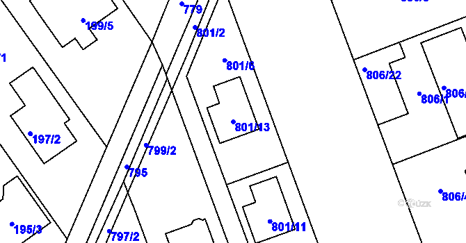 Parcela st. 801/13 v KÚ Nový Šaldorf, Katastrální mapa