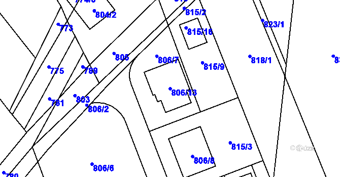 Parcela st. 806/13 v KÚ Nový Šaldorf, Katastrální mapa