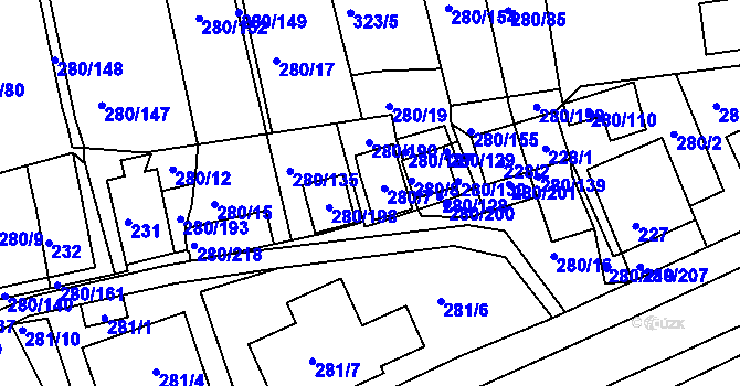 Parcela st. 280/189 v KÚ Nový Šaldorf, Katastrální mapa