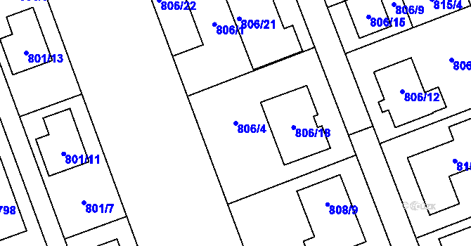 Parcela st. 806/4 v KÚ Nový Šaldorf, Katastrální mapa