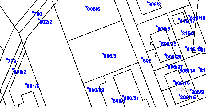 Parcela st. 806/5 v KÚ Nový Šaldorf, Katastrální mapa