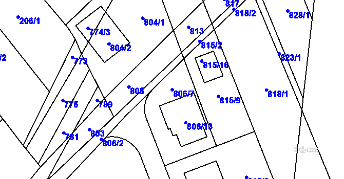 Parcela st. 806/7 v KÚ Nový Šaldorf, Katastrální mapa
