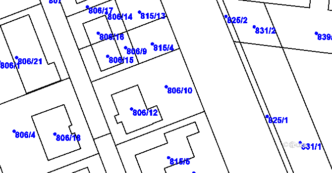 Parcela st. 806/10 v KÚ Nový Šaldorf, Katastrální mapa