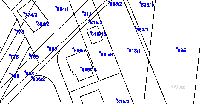 Parcela st. 815/9 v KÚ Nový Šaldorf, Katastrální mapa