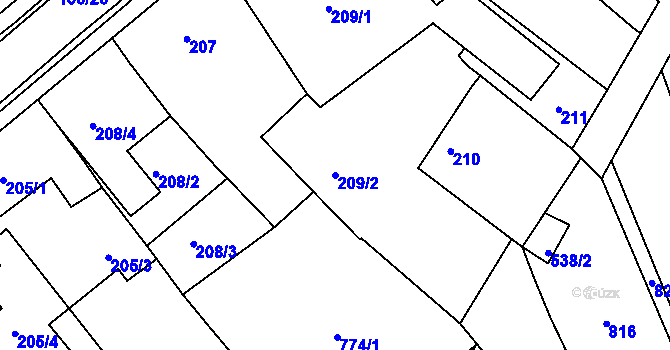 Parcela st. 209/2 v KÚ Nový Šaldorf, Katastrální mapa