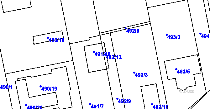 Parcela st. 492/12 v KÚ Nový Šaldorf, Katastrální mapa