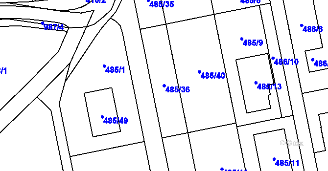 Parcela st. 485/36 v KÚ Nový Šaldorf, Katastrální mapa