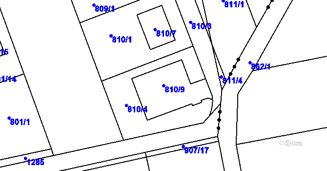 Parcela st. 810/9 v KÚ Nový Šaldorf, Katastrální mapa