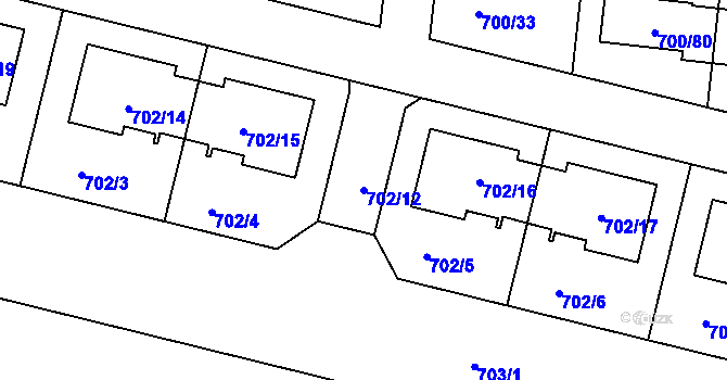 Parcela st. 702/12 v KÚ Nový Šaldorf, Katastrální mapa