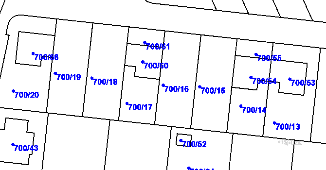 Parcela st. 700/16 v KÚ Nový Šaldorf, Katastrální mapa