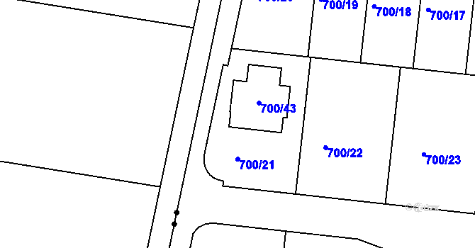 Parcela st. 700/21 v KÚ Nový Šaldorf, Katastrální mapa